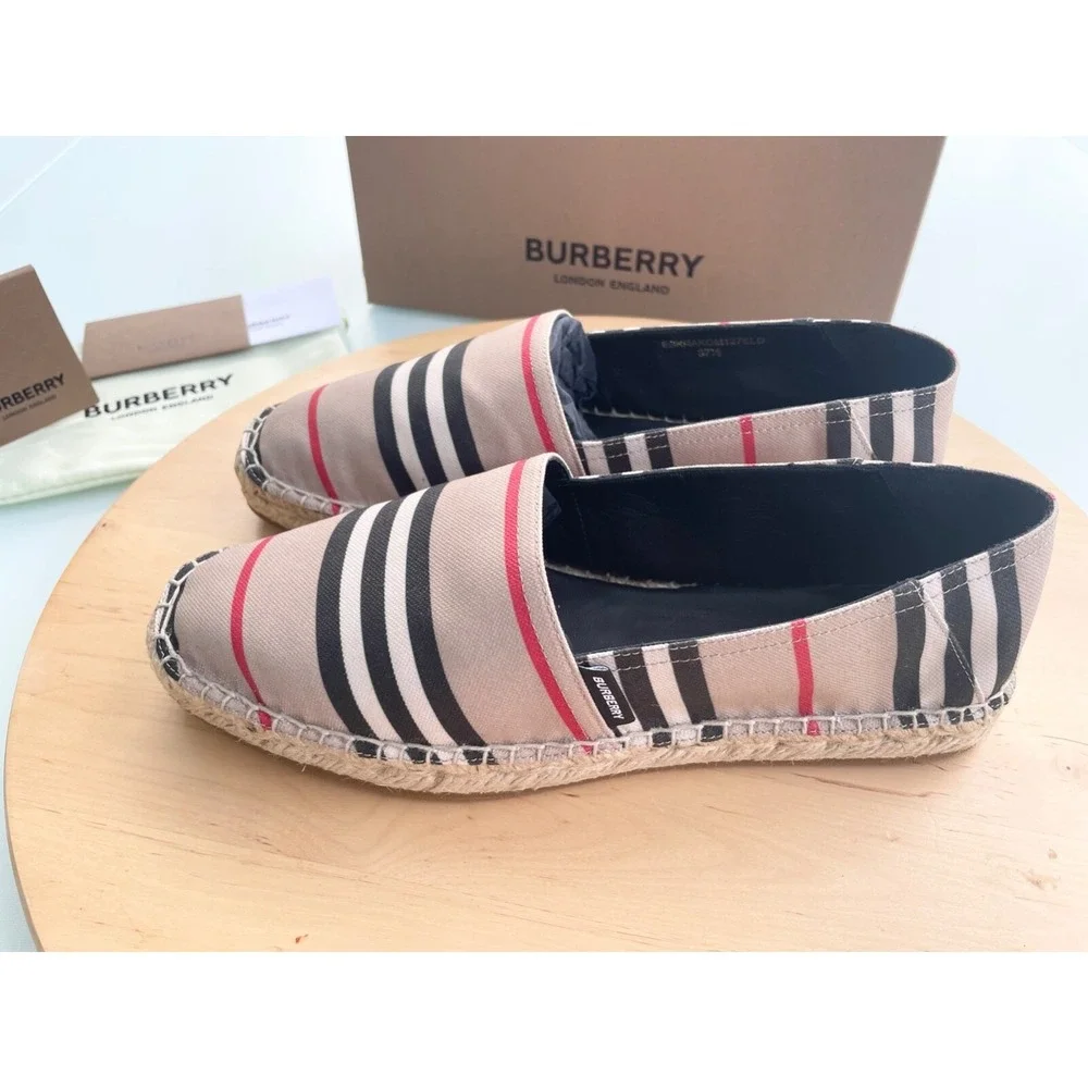 Burberry Beige Black and Red Striped Espadrilles